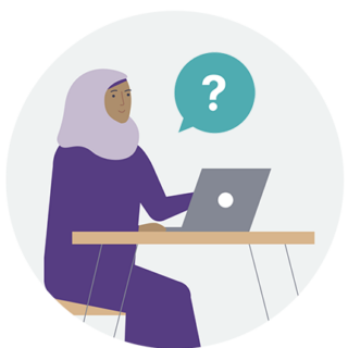 Woman with questions at a laptop