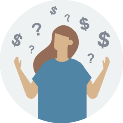 Person with dollar signs around them